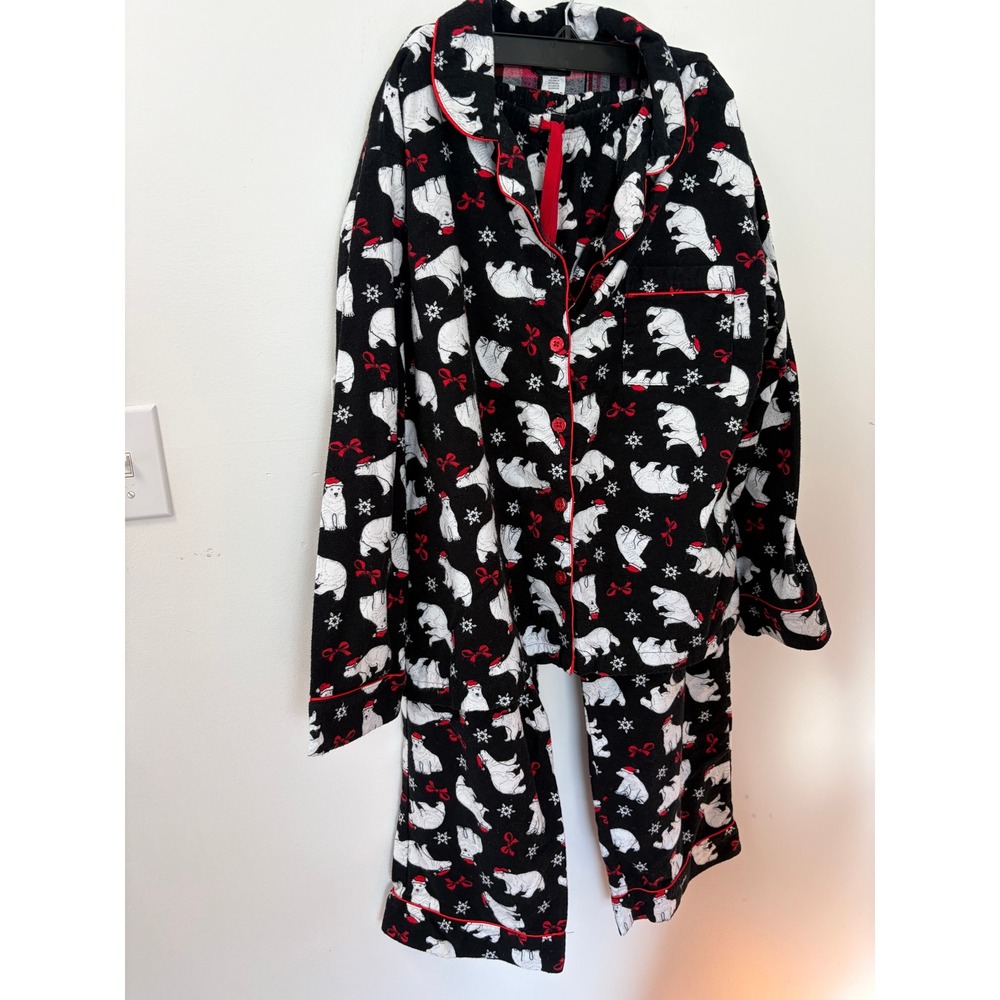 Joe Boxer Pajama Set Women M/L Holiday Wintercore Polar Bear Flannel Sleepwear